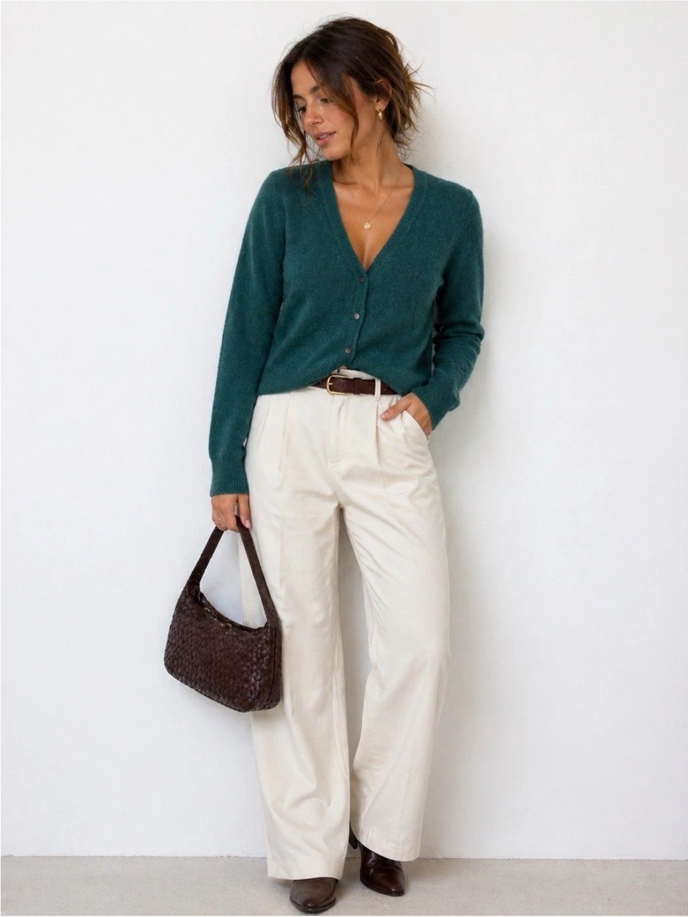 Designer VINCE Cashmere Teal Button Front V-Neck Cardigan Sz XS Quiet Luxury